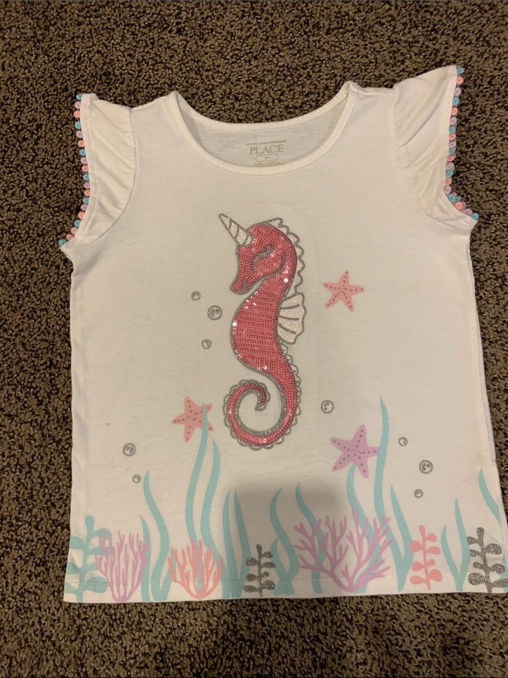 The Children's Place White Tee with Pink Sequin Seahorse